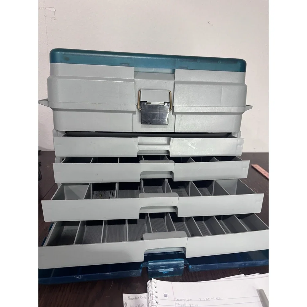 Plano Extra Large 4 Drawer Fishing Tackle Box. Deep Top Tray. Gray Organizer